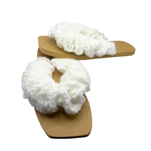 White Ruffle Flip Flops