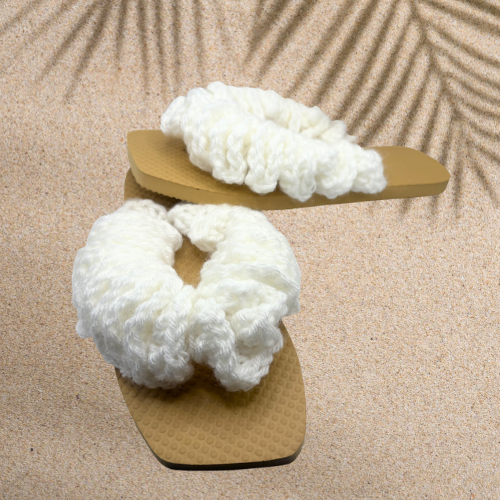 White Ruffle Flip Flops