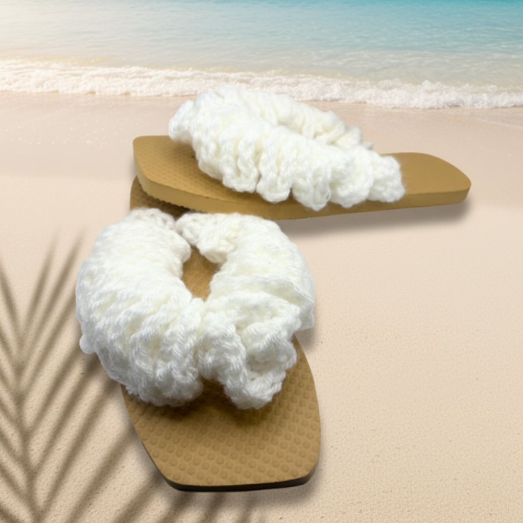 White Ruffle Flip Flops