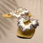 White and tan Ruffle Flip Flops