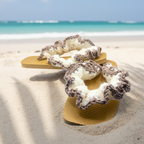 White and tan Ruffle Flip Flops